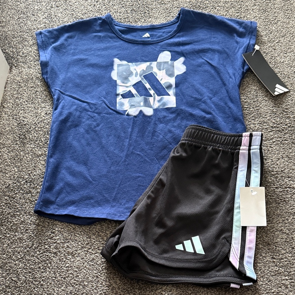 Adidas Girls 2 Piece Outfit Set Size 6X Shirt & Shorts NWT